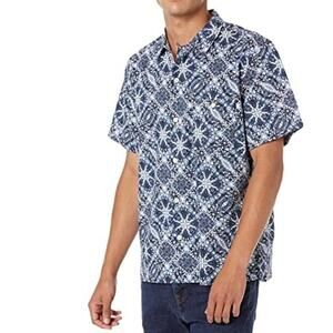 Lucky Brand Mens Short Sleeve Button Up Shirt Blue White Print Size L